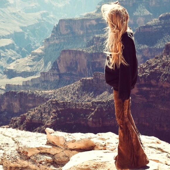 SHORT LENGTH High Waisted Fringe Bellbottoms in GOLDEN BROWN TIE DYE XS S M L XL - Picture 7 of 11